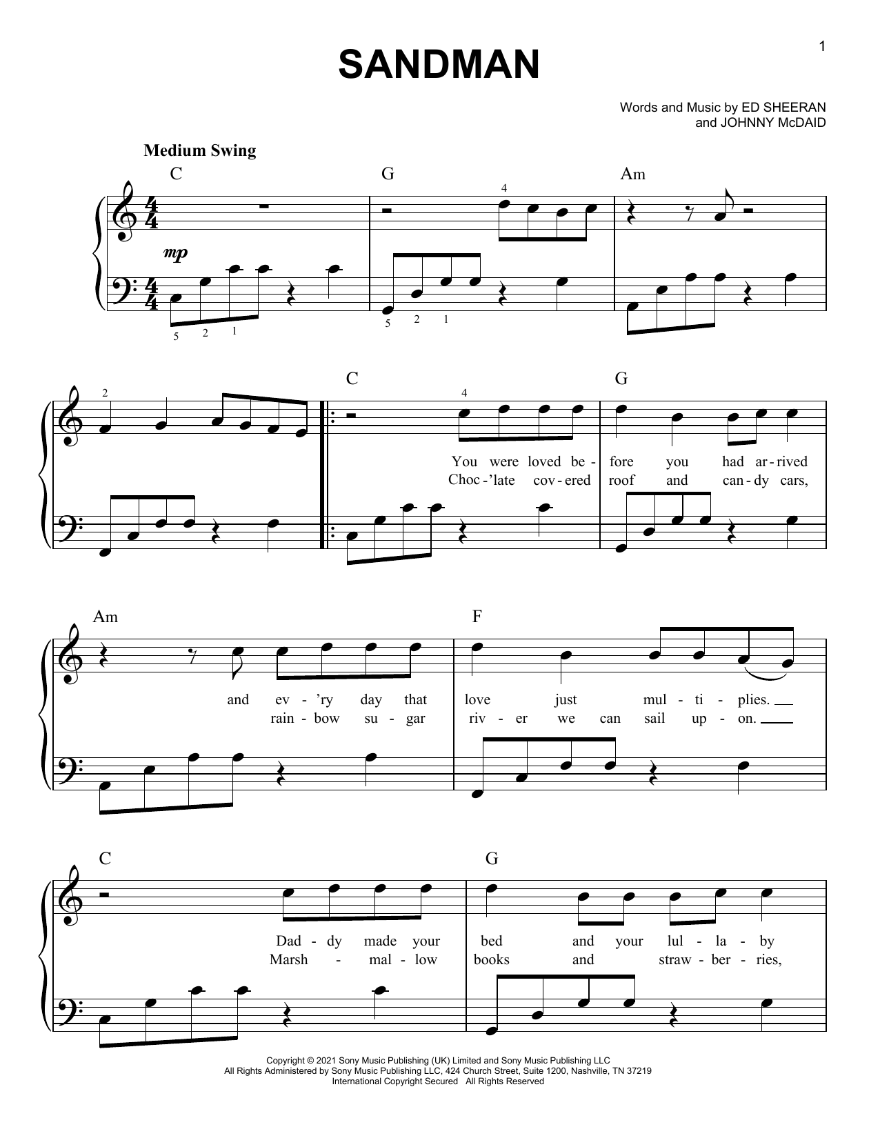 Ed Sheeran Sandman sheet music notes and chords. Download Printable PDF.