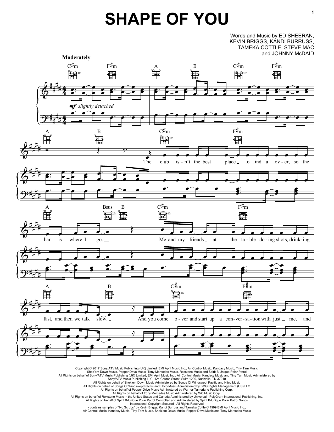 Ed Sheeran Shape Of You sheet music notes and chords. Download Printable PDF.