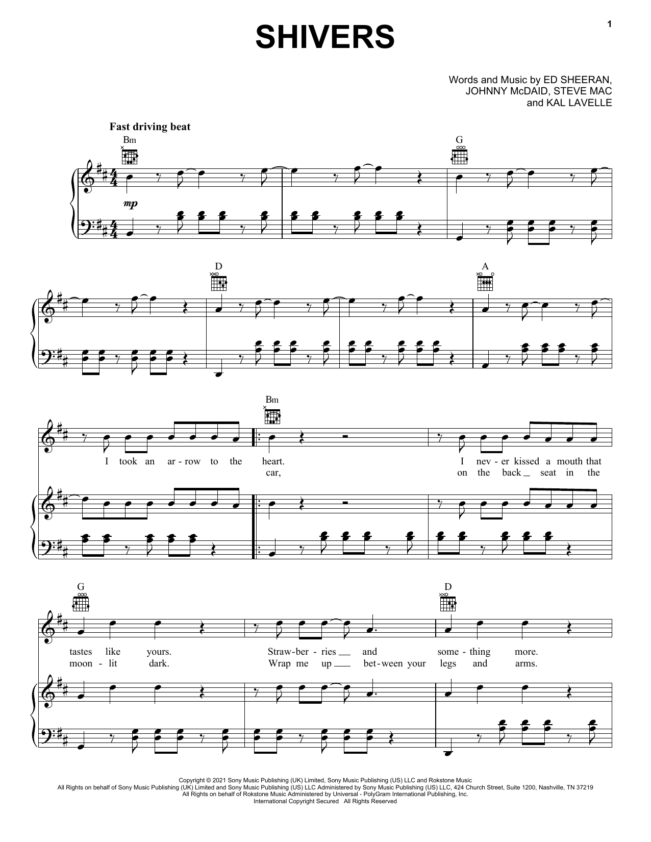 Ed Sheeran Shivers sheet music notes and chords. Download Printable PDF.