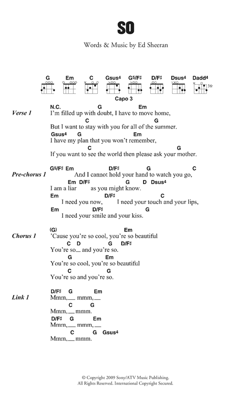 Ed Sheeran So sheet music notes and chords. Download Printable PDF.