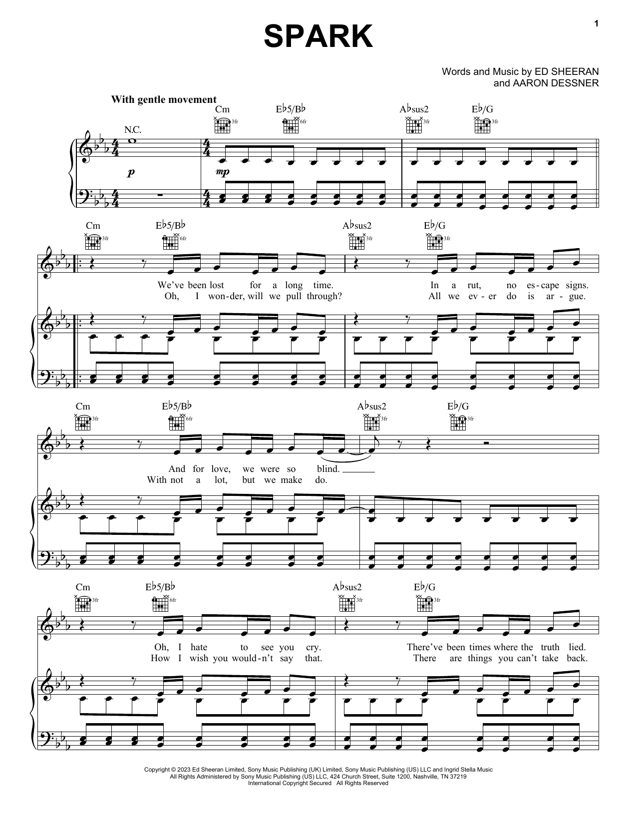 Ed Sheeran Spark sheet music notes and chords. Download Printable PDF.