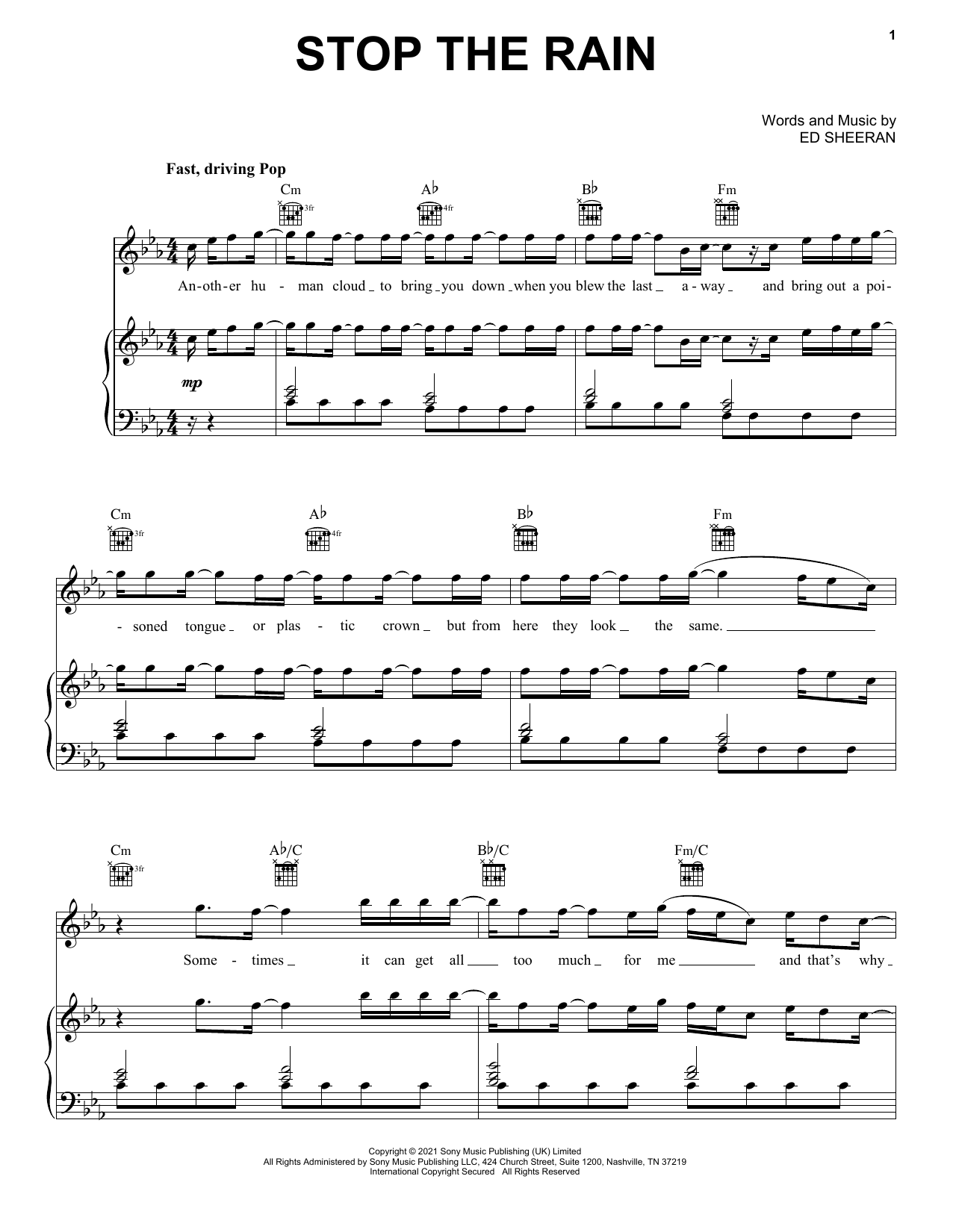 Ed Sheeran Stop The Rain sheet music notes and chords. Download Printable PDF.