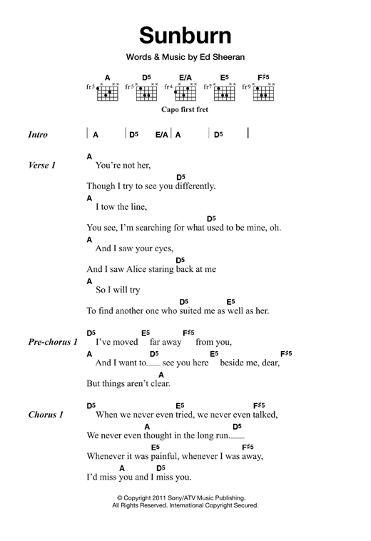 Ed Sheeran Sunburn sheet music notes and chords. Download Printable PDF.