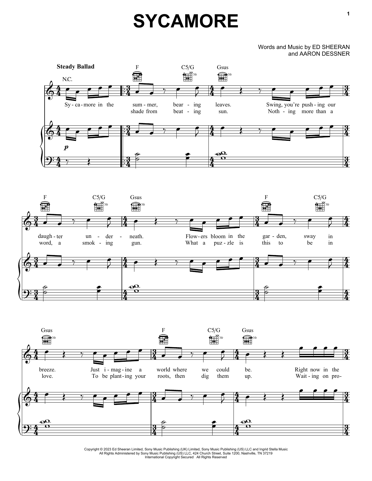 Ed Sheeran Sycamore sheet music notes and chords. Download Printable PDF.