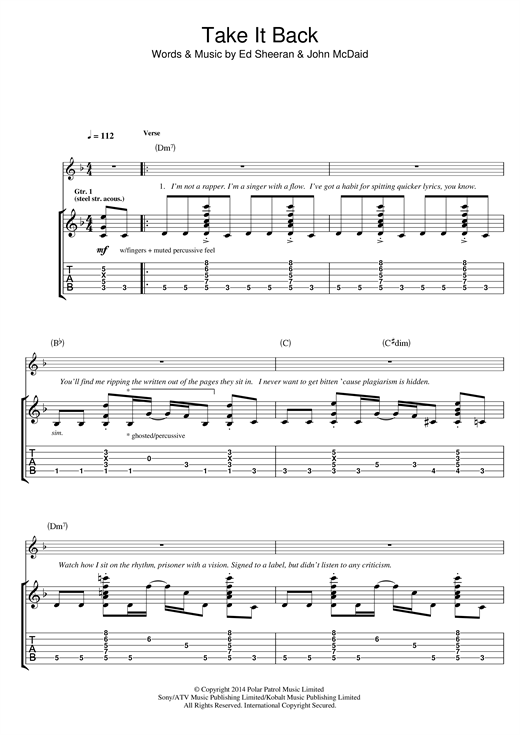 Ed Sheeran Take It Back sheet music notes and chords. Download Printable PDF.
