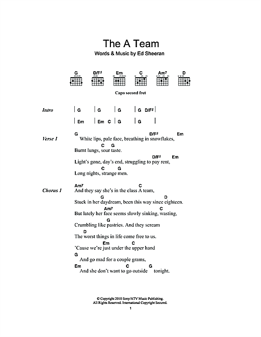 Ed Sheeran The A Team sheet music notes and chords. Download Printable PDF.