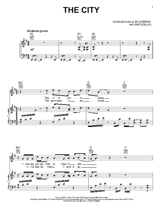 Ed Sheeran The City sheet music for Guitar Chords/Lyrics in minutes. Price: 4.9900$ Ed Sheeran The City sheet music notes and chords. Download Printable PDF.