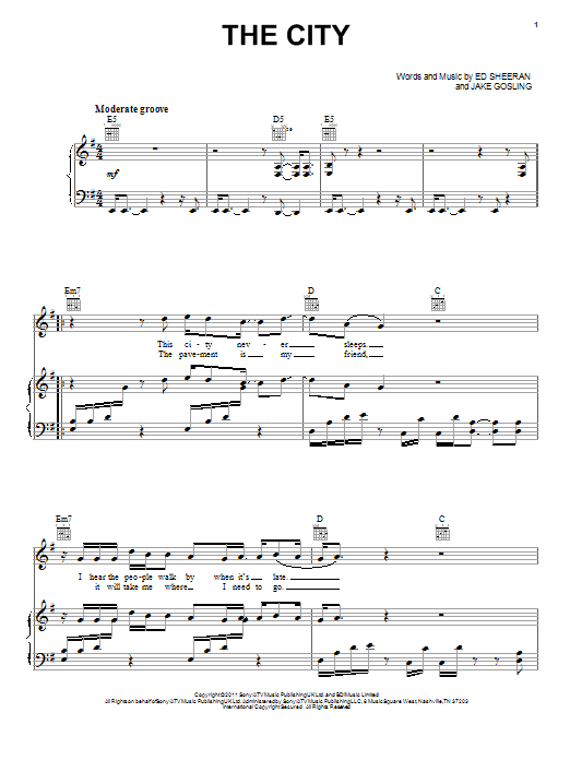 Ed Sheeran The City sheet music notes and chords. Download Printable PDF.