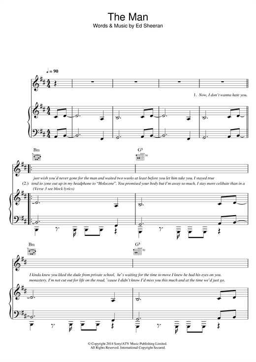 Ed Sheeran The Man sheet music notes and chords. Download Printable PDF.