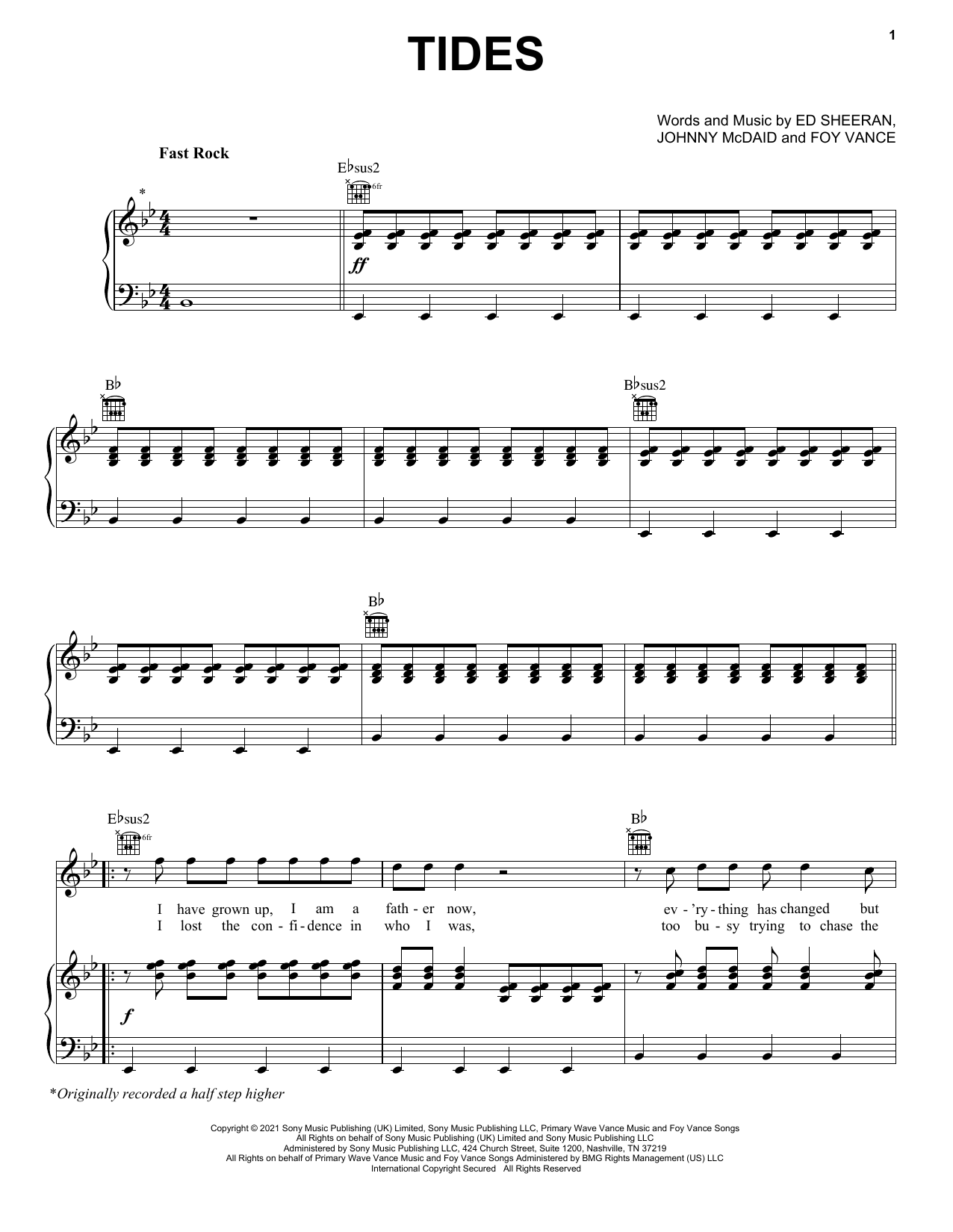 Ed Sheeran Tides sheet music notes and chords. Download Printable PDF.