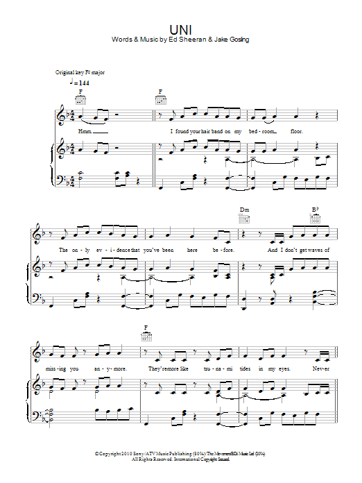 Ed Sheeran U.N.I sheet music notes and chords. Download Printable PDF.