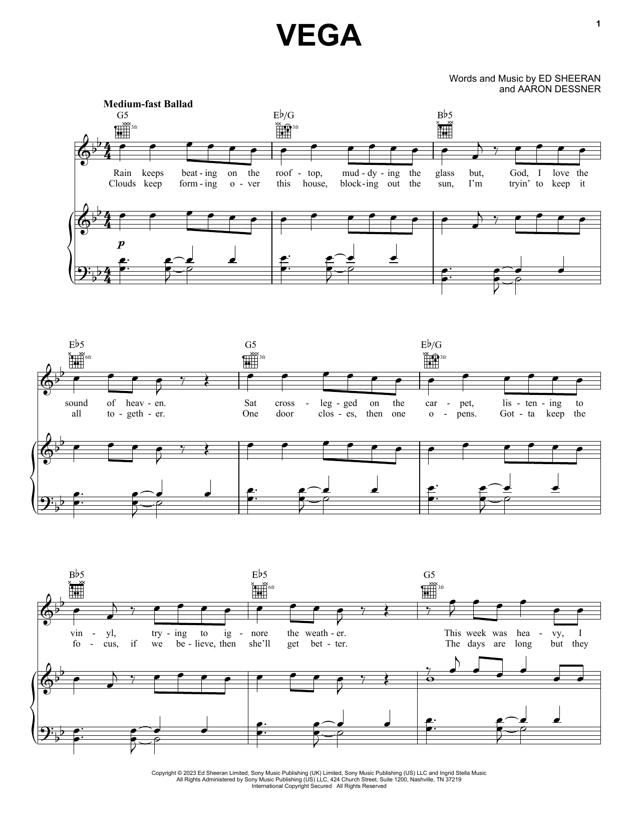 Ed Sheeran Vega sheet music notes and chords. Download Printable PDF.