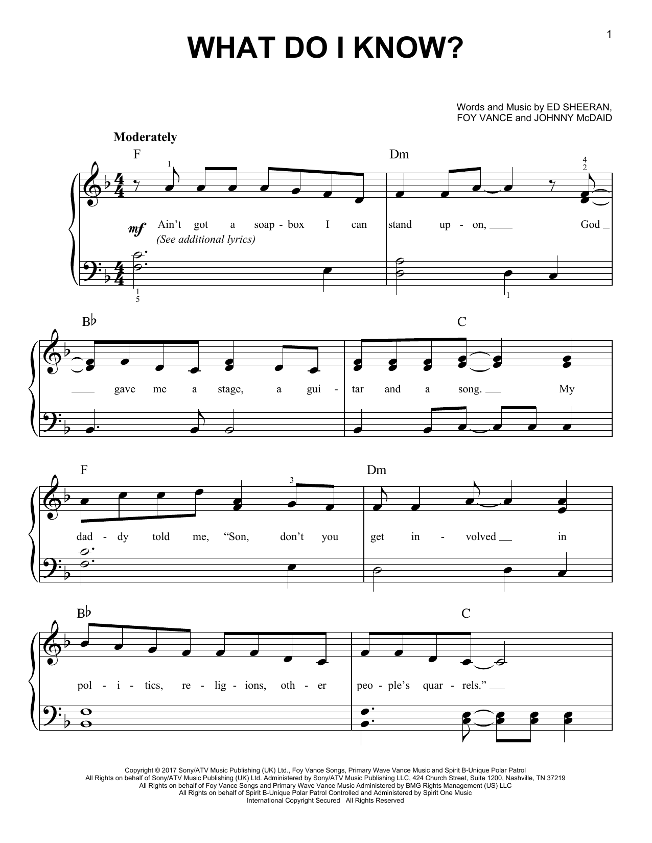 Ed Sheeran What Do I Know Sheet Music And Chords Printable Easy Piano Pdf Notes