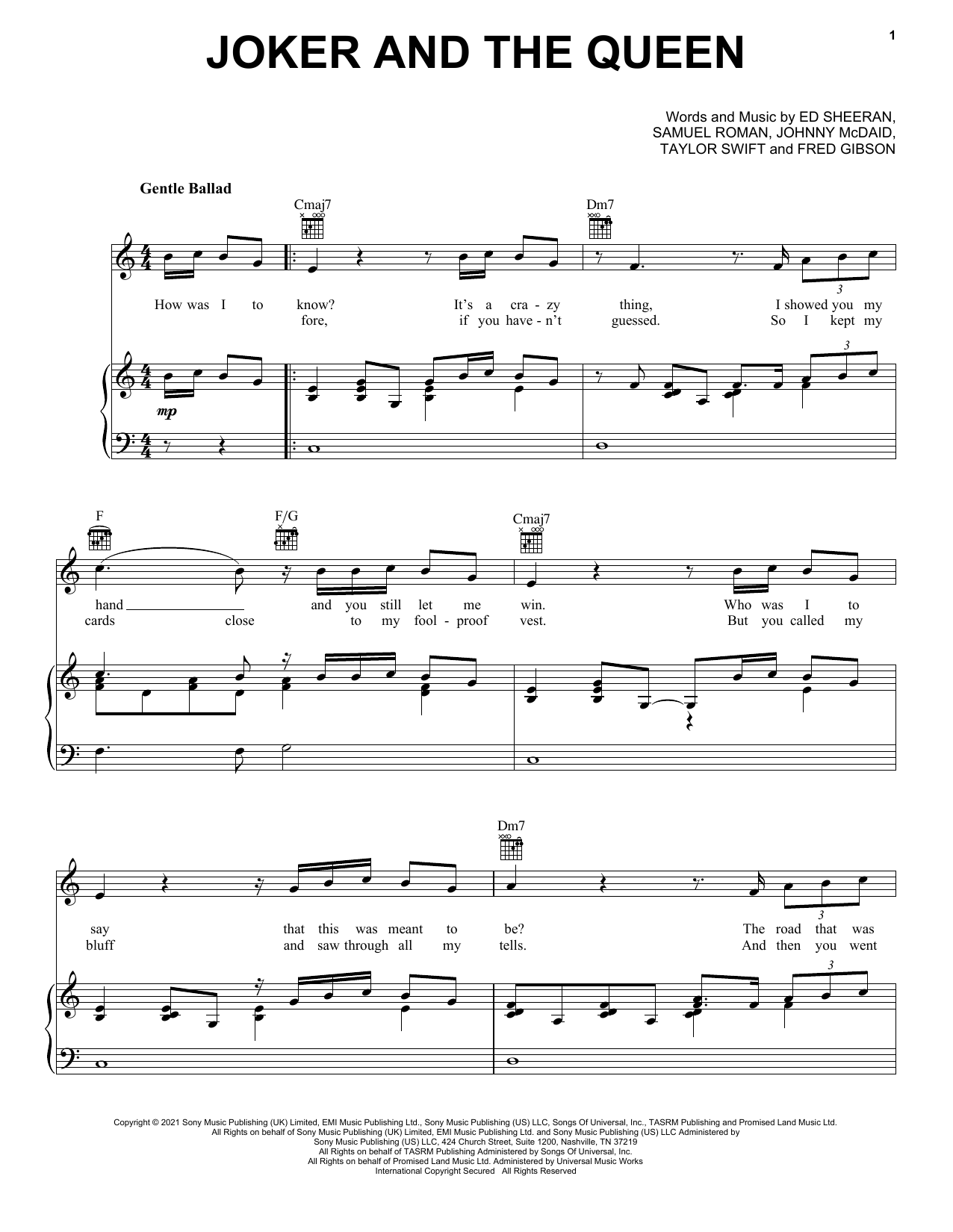 Ed Sheeran & Taylor Swift The Joker And The Queen sheet music notes and chords. Download Printable PDF.