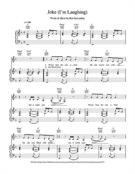 Learn to play Eddi Reader Joke (I'm Laughing) sheet music for Piano, Vocal & Guitar in minutes. Eddi Reader Joke (I'm Laughing) sheet music notes and chords