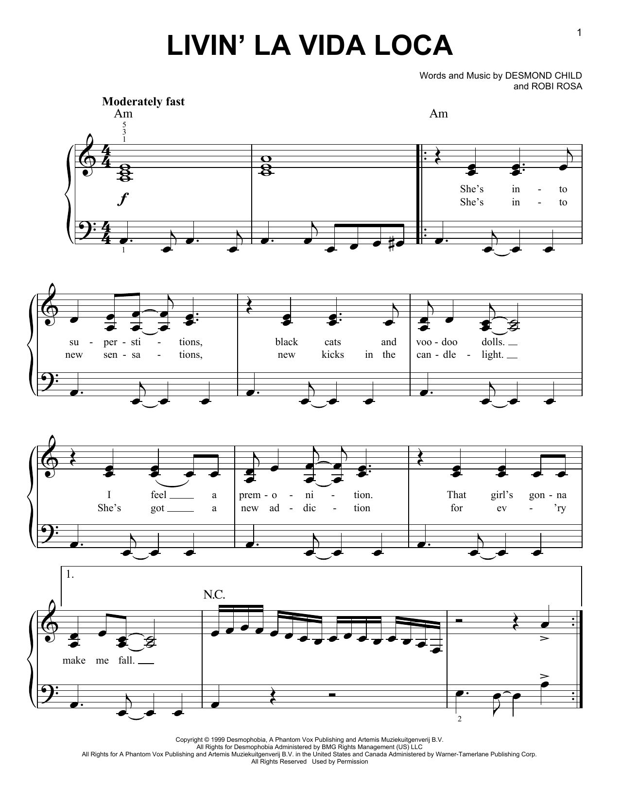 Eddie Murphy Livin' La Vida Loca sheet music notes and chords. Download Printable PDF.