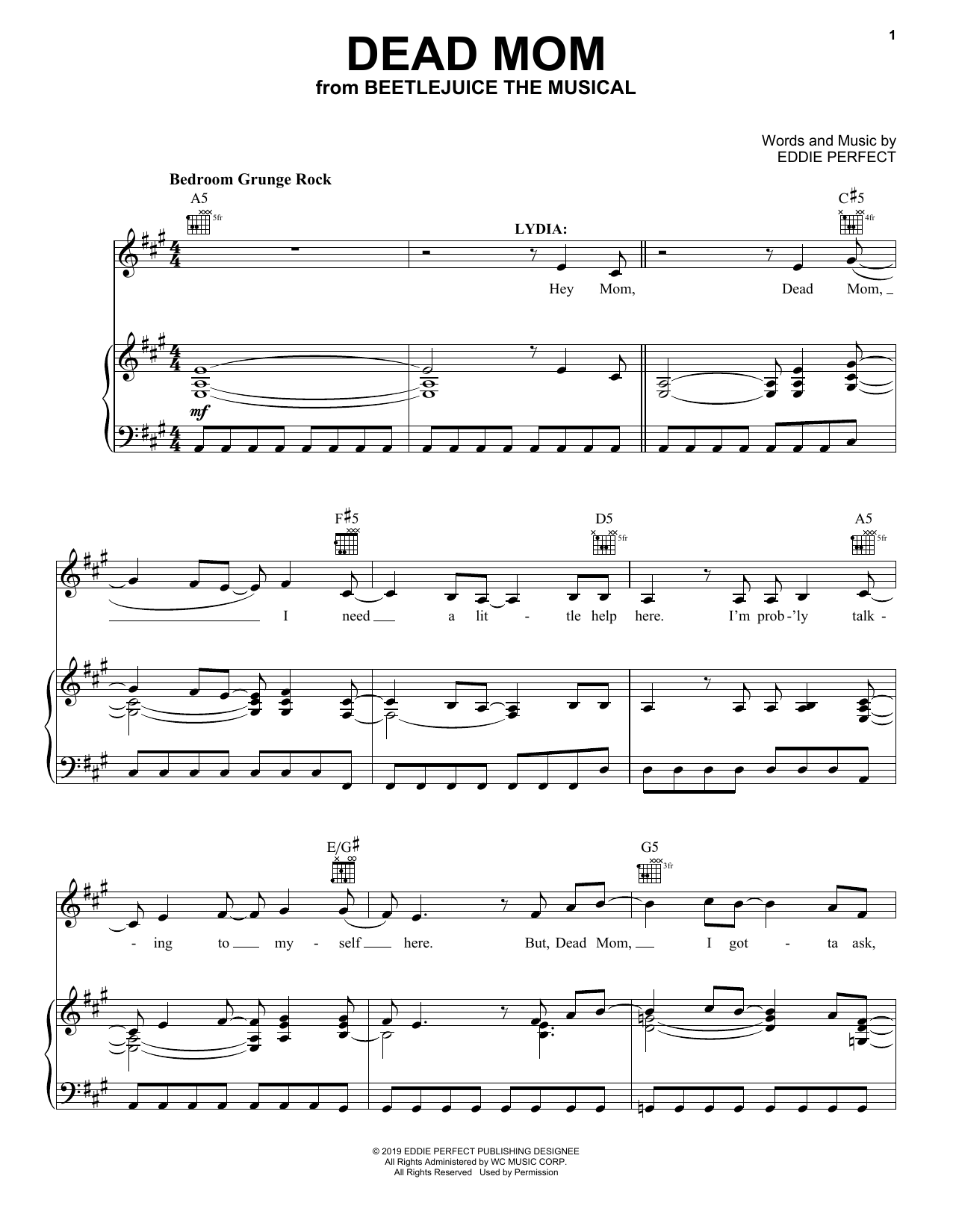 Download Dead Mom Sheet Music PDF - Eddie Perfect | Piano, Vocal ...