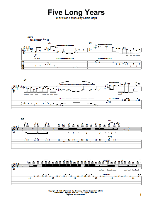 Eddie Boyd Five Long Years sheet music notes and chords. Download Printable PDF.