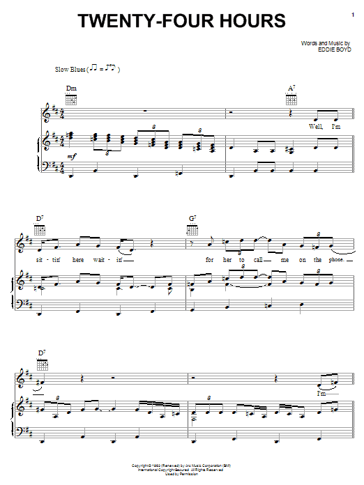 Eddie Boyd Twenty-Four Hours sheet music notes and chords. Download Printable PDF.