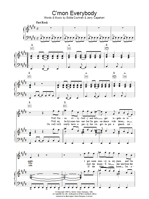 Eddie Cochran C'mon Everybody sheet music notes and chords. Download Printable PDF.