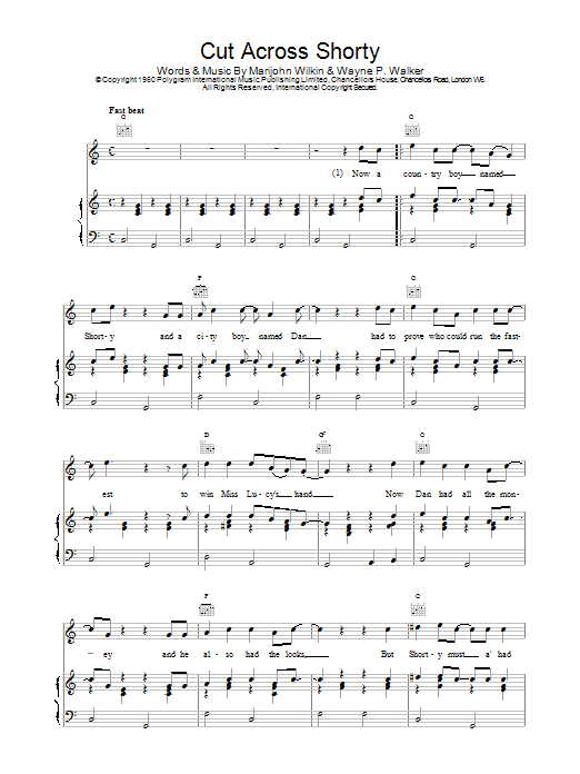 Learn to play Eddie Cochran Cut Across Shorty sheet music for Piano, Vocal & Guitar (Right-Hand Melody) in minutes. Eddie Cochran Cut Across Shorty sheet music notes and chords. Download Printable PDF.