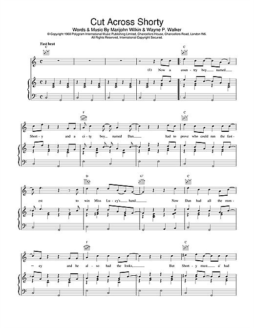 Learn to play Eddie Cochran Cut Across Shorty sheet music for Piano, Vocal & Guitar (Right-Hand Melody) in minutes. Eddie Cochran Cut Across Shorty sheet music notes and chords