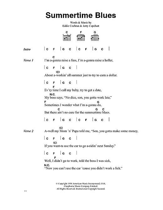 Learn to play Eddie Cochran Summertime Blues sheet music for Easy Piano in minutes. Eddie Cochran Summertime Blues sheet music notes and chords. Download Printable PDF.