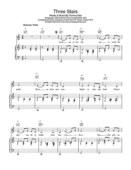 Eddie Cochran Three Stars sheet music notes and chords. Download Printable PDF.
