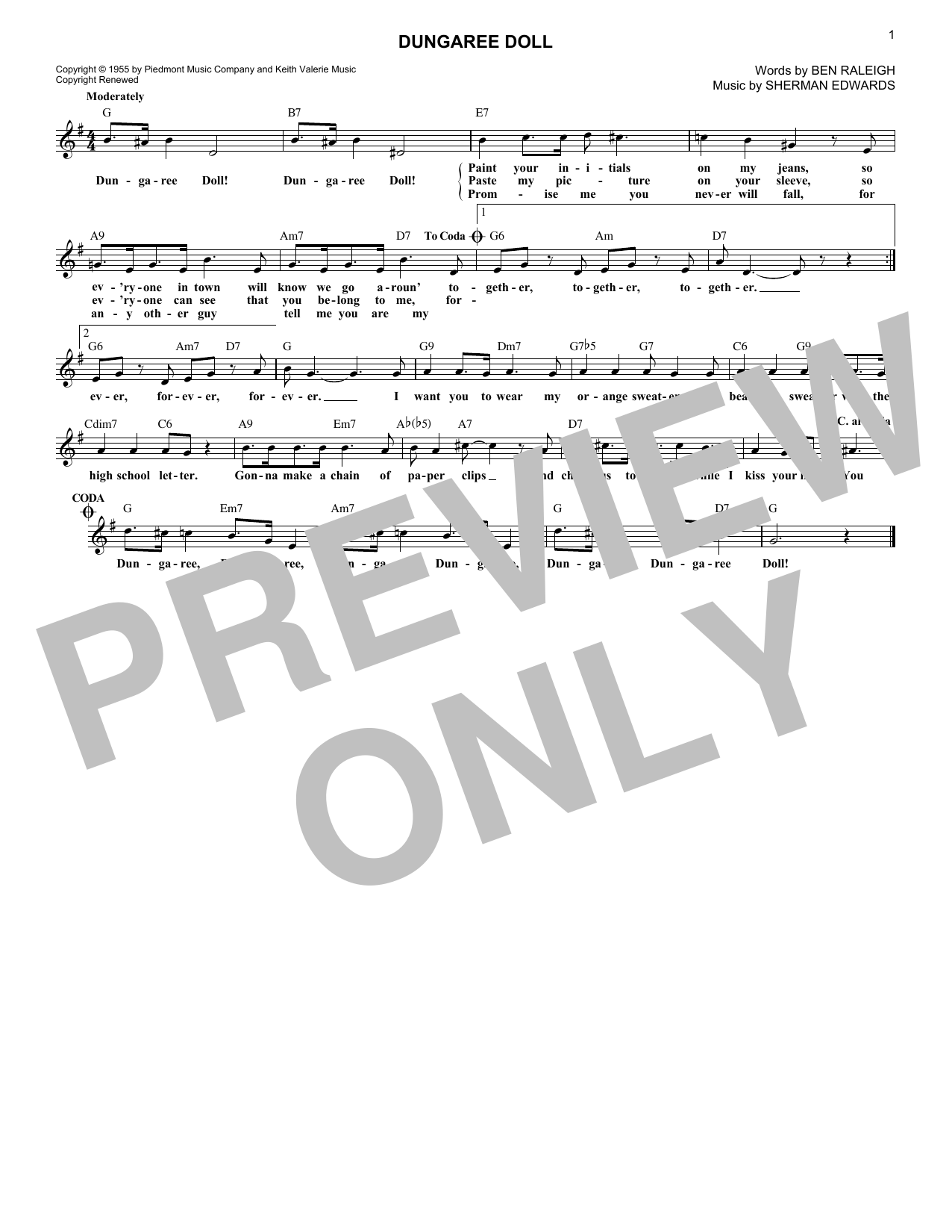 Eddie Fischer Dungaree Doll sheet music notes and chords. Download Printable PDF.