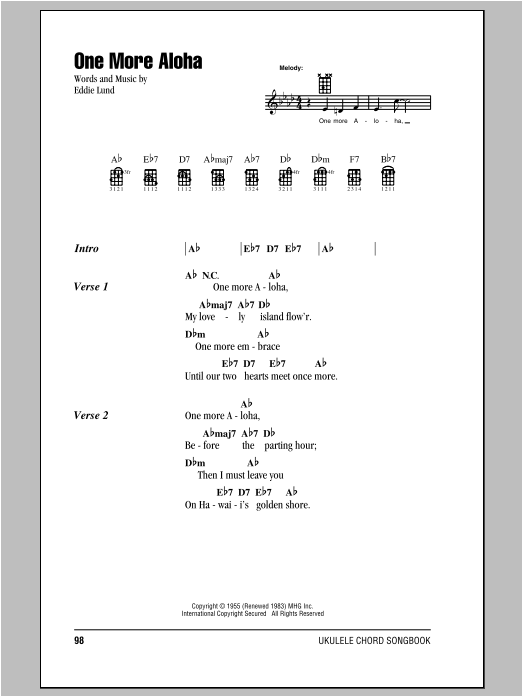 Eddie Lund One More Aloha sheet music notes and chords. Download Printable PDF.