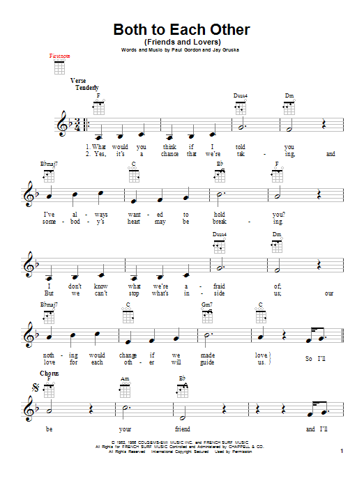 Learn to play Eddie Rabbitt & Juice Newton Both To Each Other (Friends and Lovers) sheet music for Ukulele in minutes. Eddie Rabbitt & Juice Newton Both To Each Other (Friends and Lovers) sheet music notes and chords. Download Printable PDF.