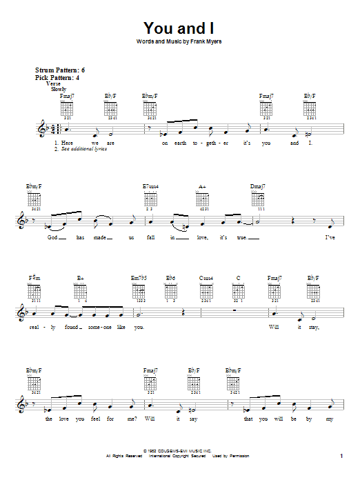 Learn to play Eddie Rabbitt with Crystal Gayle You And I sheet music for Guitar Chords/Lyrics in minutes. Eddie Rabbitt with Crystal Gayle You And I sheet music notes and chords. Download Printable PDF.
