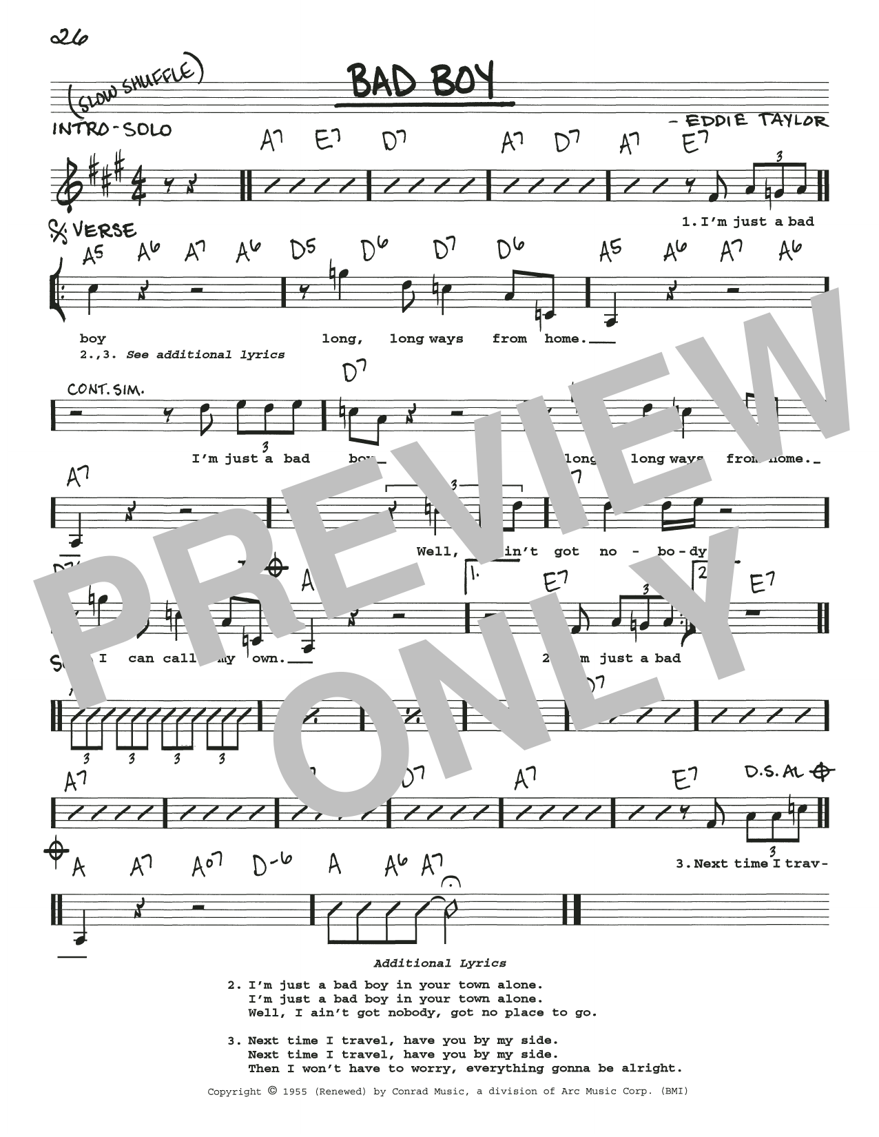 Eddie Taylor Bad Boy sheet music notes and chords. Download Printable PDF.