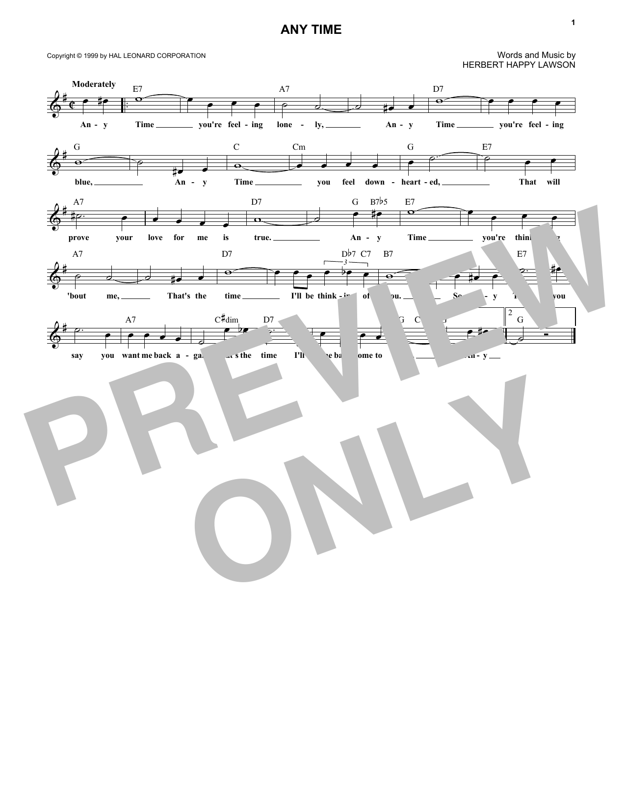 Eddy Arnold Any Time sheet music notes and chords. Download Printable PDF.