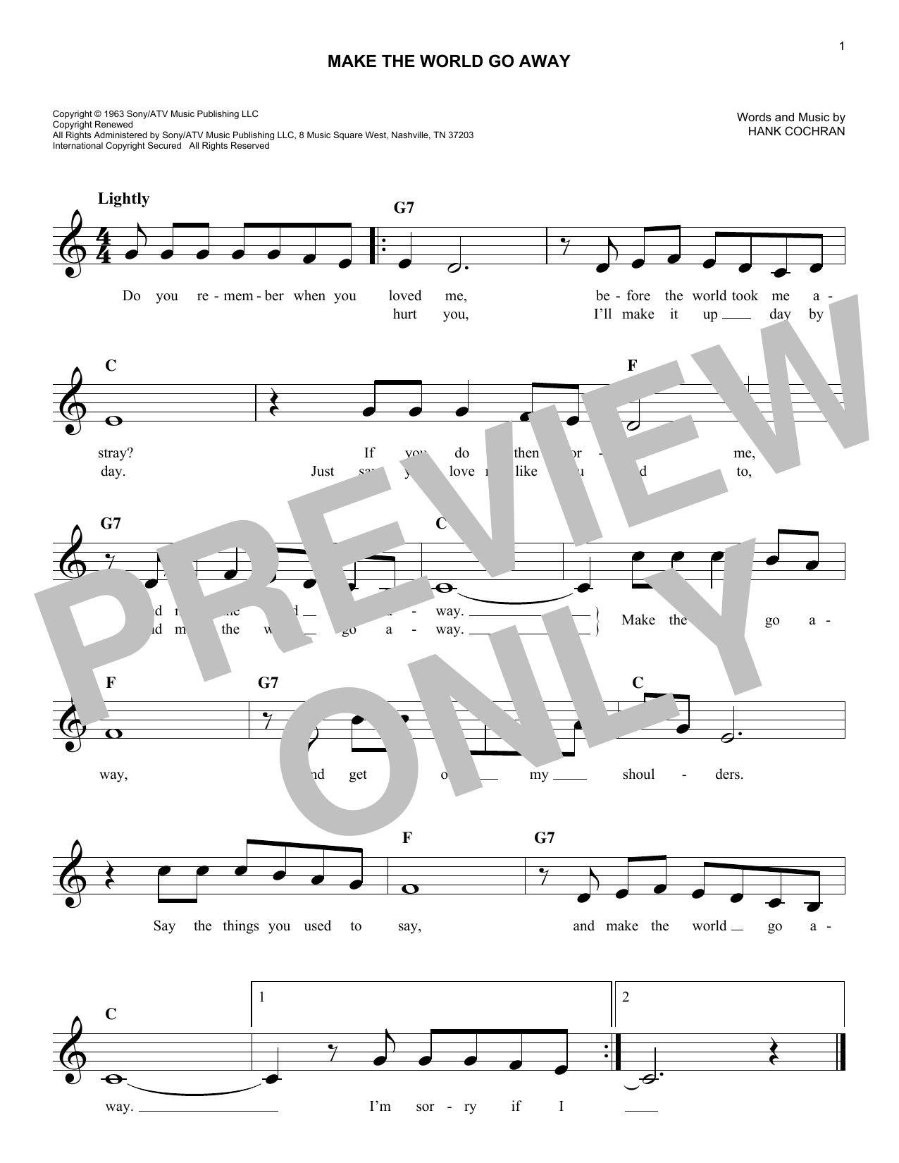 Download Eddy Arnold Make The World Go Away Sheet Music