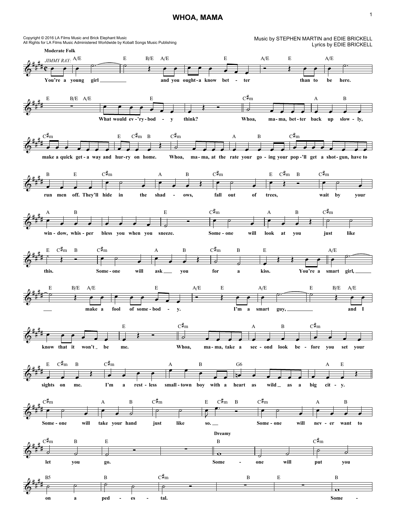 Learn to play Edie Brickell Whoa, Mama sheet music for Lead Sheet / Fake Book in minutes. Price: 5.9900$ Edie Brickell Whoa, Mama sheet music notes and chords arranged for Lead Sheet / Fake Book