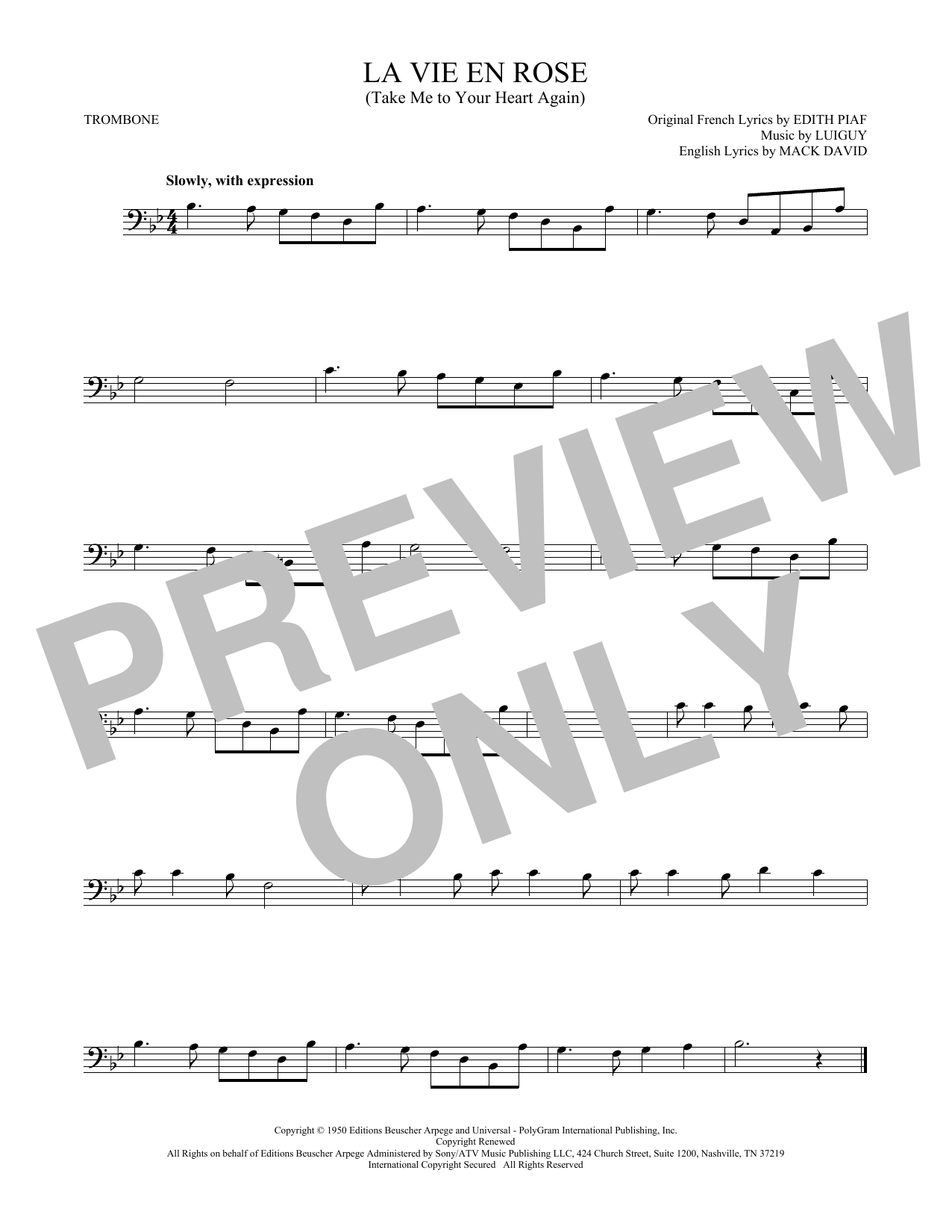 Edith Piaf La Vie En Rose (Take Me To Your Heart Again) sheet music notes and chords. Download Printable PDF.