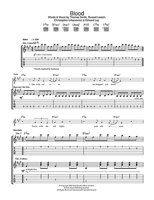 Editors Blood sheet music notes and chords. Download Printable PDF.