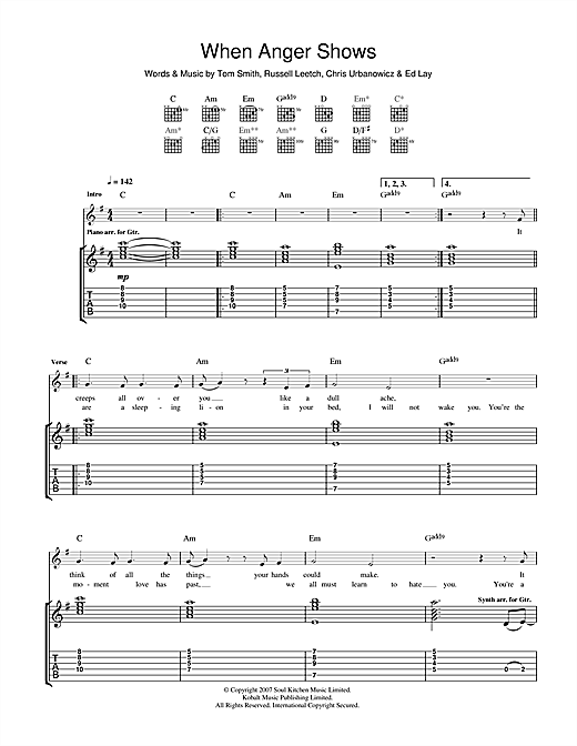 Editors When Anger Shows sheet music notes and chords. Download Printable PDF.