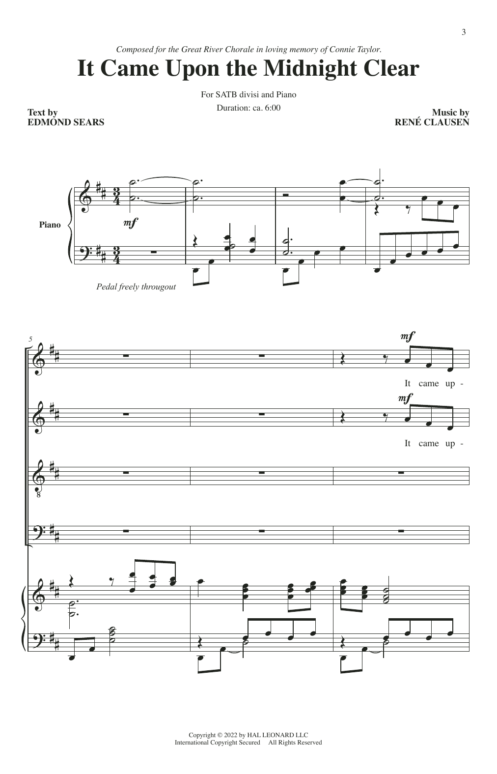 Learn to play Edmond Sears and René Clausen It Came Upon The Midnight Clear sheet music for SATB Choir in minutes. Price: 3.9900$ Edmond Sears and René Clausen It Came Upon The Midnight Clear sheet music notes and chords arranged for SATB Choir