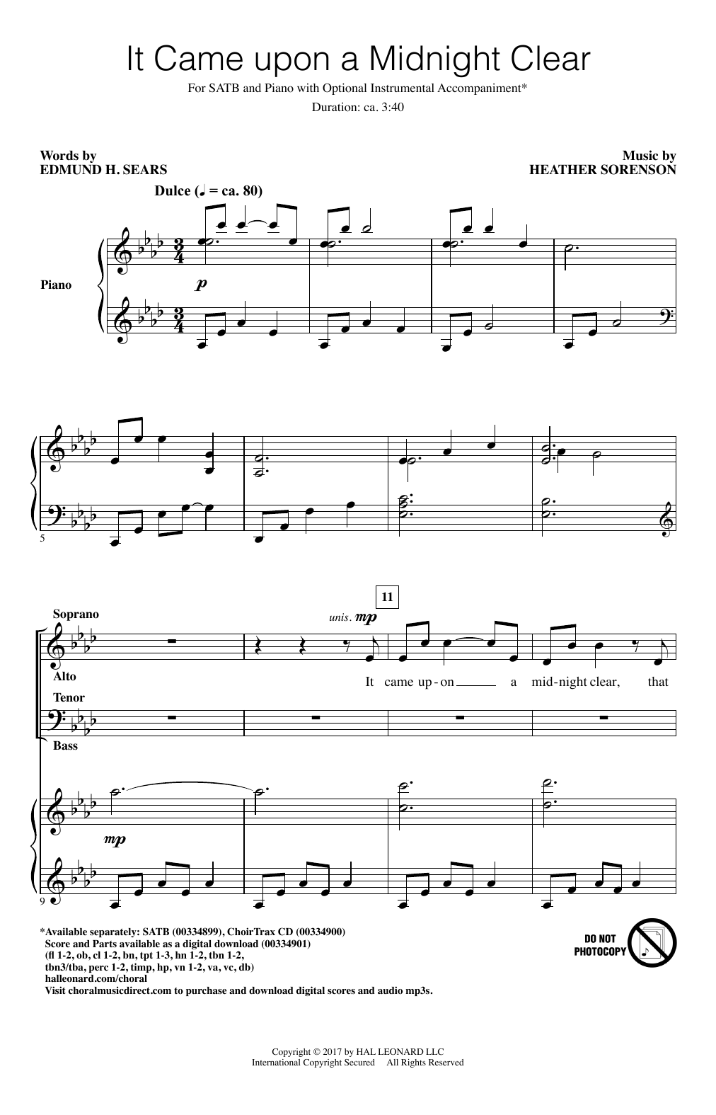Learn to play Edmund H. Sears and Heather Sorenson It Came Upon A Midnight Clear sheet music for SATB Choir in minutes. Price: 3.9900$ Edmund H. Sears and Heather Sorenson It Came Upon A Midnight Clear sheet music notes and chords arranged for SATB Choir