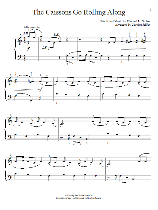 Learn to play Carolyn Miller The Caissons Go Rolling Along sheet music for Educational Piano in minutes. Price: 6.9900$ Carolyn Miller The Caissons Go Rolling Along sheet music notes and chords arranged for Educational Piano