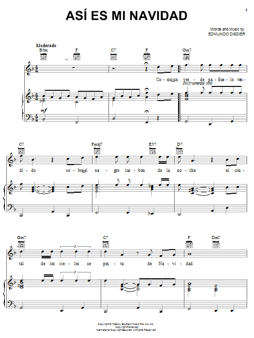 Learn to play Edmundo Disdier Asi Es Mi Navidad sheet music for Piano, Vocal & Guitar (Right-Hand Melody) in minutes. Edmundo Disdier Asi Es Mi Navidad sheet music notes and chords. Download Printable PDF.
