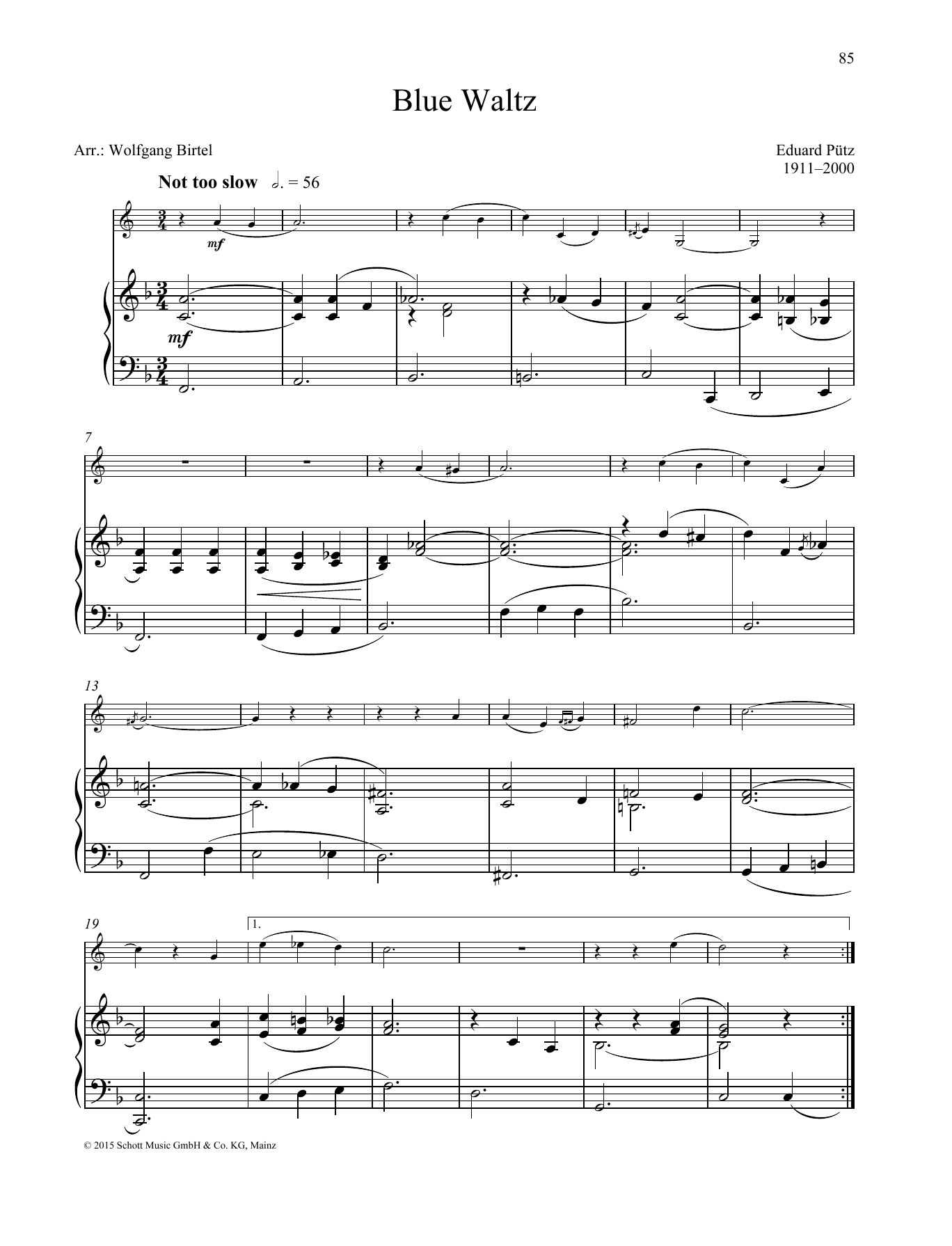 Eduard Pütz Blue Waltz sheet music notes and chords. Download Printable PDF.