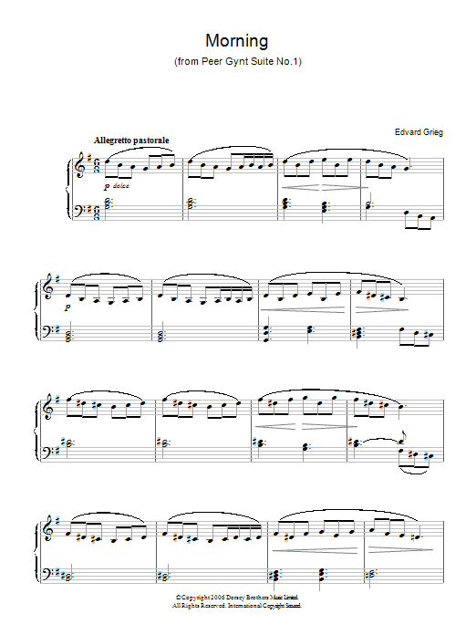 Edvard Grieg Morning (from Peer Gynt Suite No.1) sheet music notes and chords. Download Printable PDF.