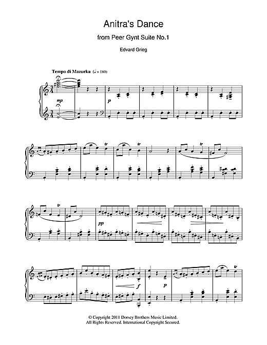 Learn to play Edvard Grieg Anitra's Dance (from Peer Gynt) sheet music for Piano Solo in minutes. Edvard Grieg Anitra's Dance (from Peer Gynt) sheet music notes and chords. Download Printable PDF.