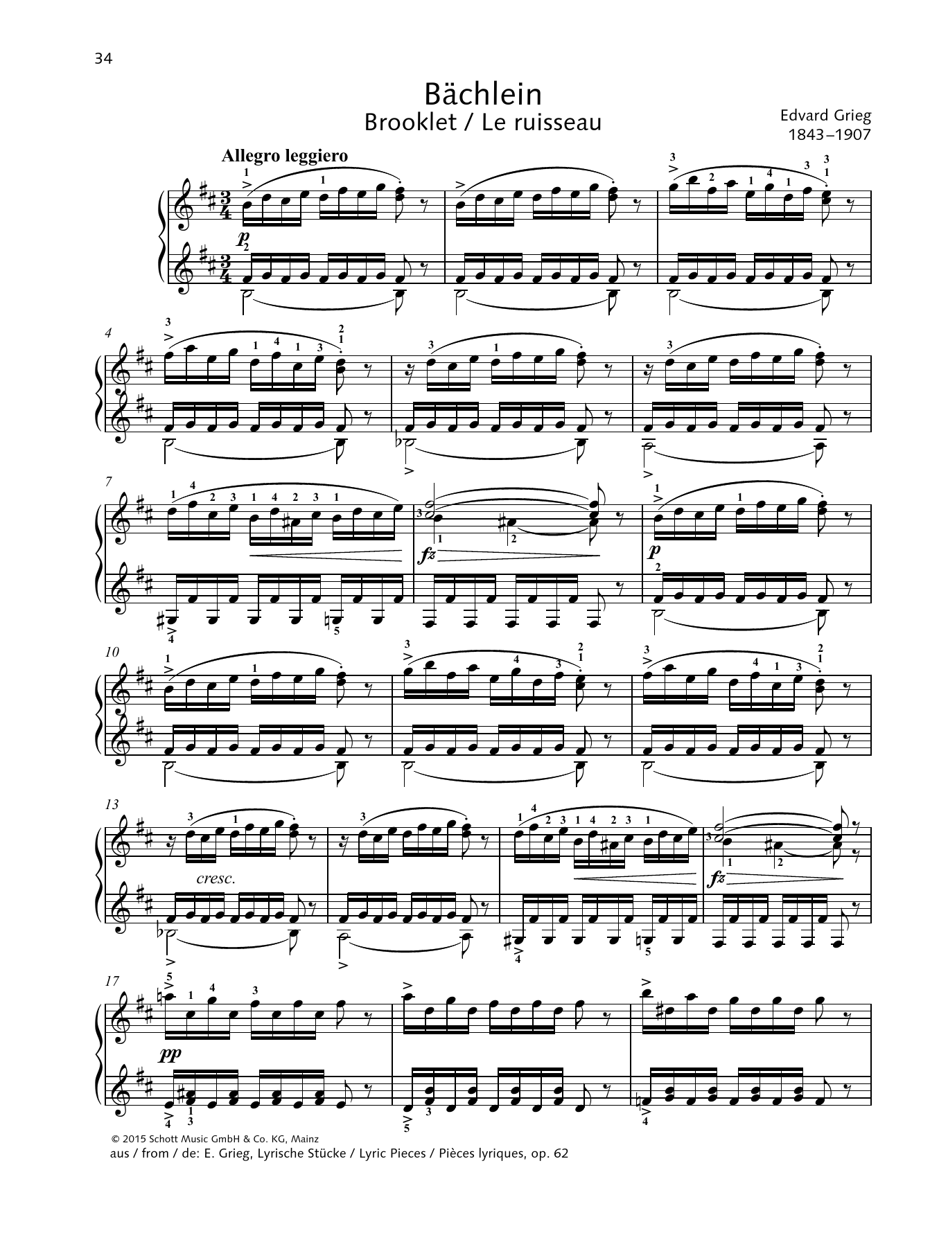 Edvard Grieg Brooklet sheet music notes and chords. Download Printable PDF.