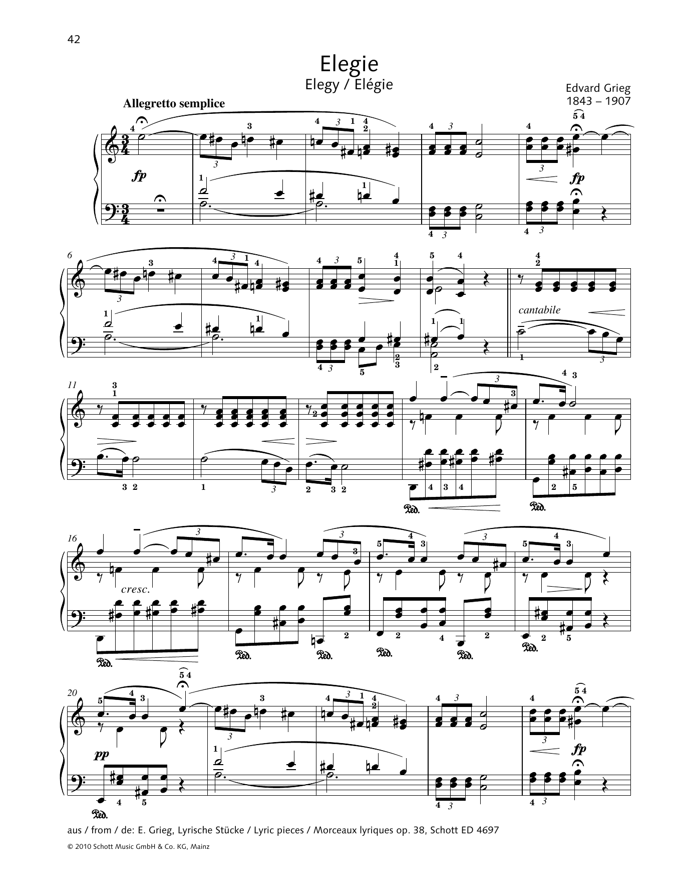 Learn to play Edvard Grieg Elegy sheet music for Piano Solo in minutes. Price: 6.9900$ Edvard Grieg Elegy sheet music notes and chords arranged for Piano Solo