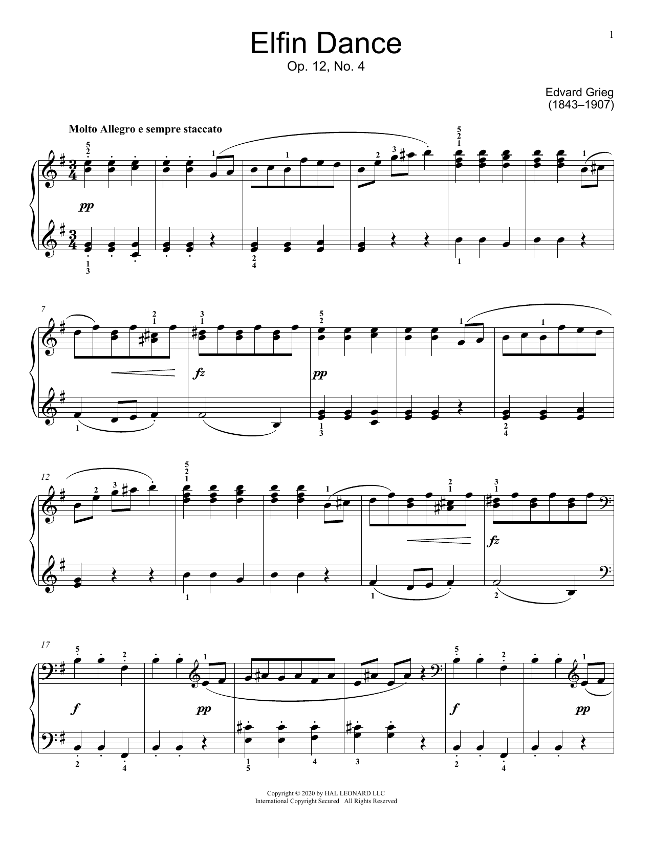 Edvard Grieg Elfin Dance sheet music notes and chords. Download Printable PDF.