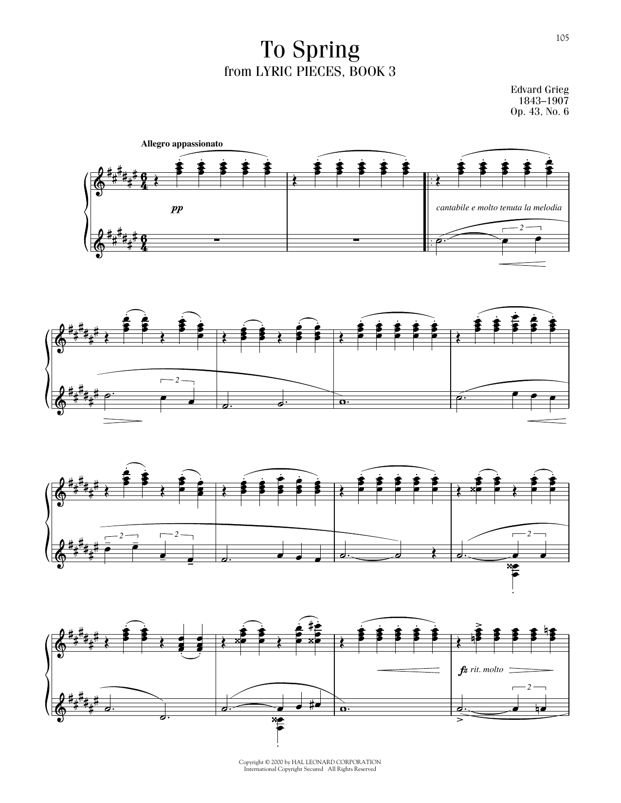 Edvard Grieg To Spring sheet music notes and chords. Download Printable PDF.